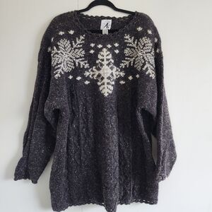 AK Anne Klein Nordic Snowflake Fair Isle Sweater Angora Blend